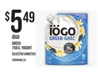 Zehrs Markets Iögo greek, 750 g, yogurt offer