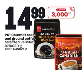 Zehrs Markets Pc® gourmet roast and ground coffee, 875/930 g offer