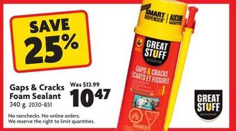 Home Hardware Gaps & cracks foam sealant offer