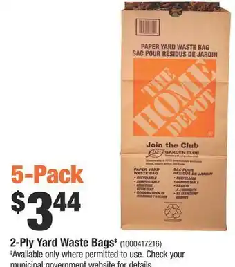 Home Depot 2-ply yard waste bags‡ offer