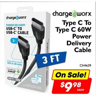 Factory Direct Chargeworx type c to type c 60w power delivery cable offer