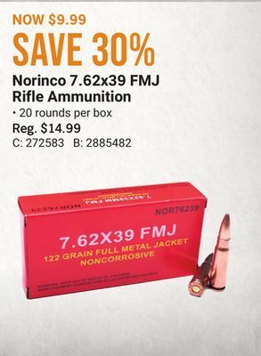 Bass Pro Norinco 7.62x39 fmj rifle ammunition offer