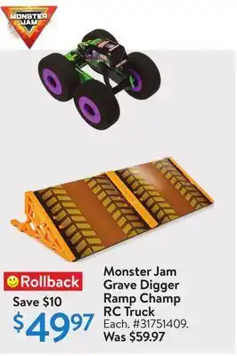 Walmart Monster jam grave digger ramp champ rc truck offer