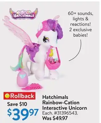 Walmart Hatchimals rainbow-cation interactive unicorn offer
