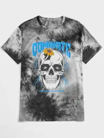 SheIn Romwe x sapstudio guys letter skull graphic tie dye tee offer