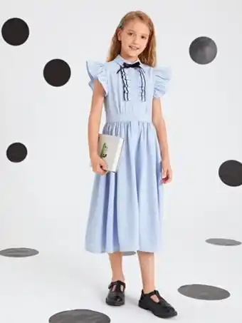 SheIn Shein girls bow front ruffle armhole shirt dress offer