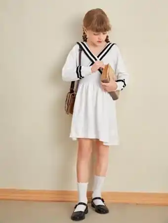 SheIn Shein girls striped pattern sailor collar sweater dress offer
