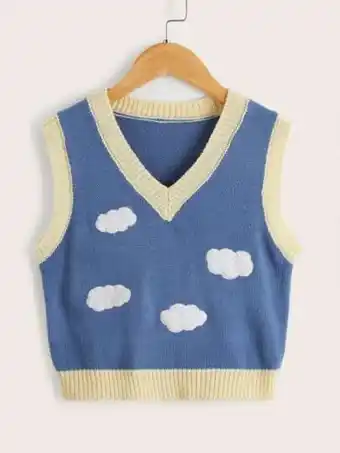 SheIn Shein girls cloud patch detail contrast trim sweater vest offer