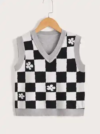 SheIn Shein girls checker & floral pattern sweater vest offer
