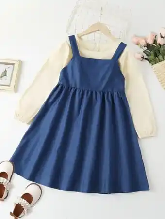 SheIn Girls bishop sleeve keyhole back top & cami dress offer