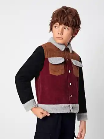 SheIn Shein boys contrast teddy collar colorblock cord jacket offer
