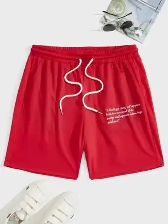 SheIn Shein men slogan graphic drawstring waist shorts offer