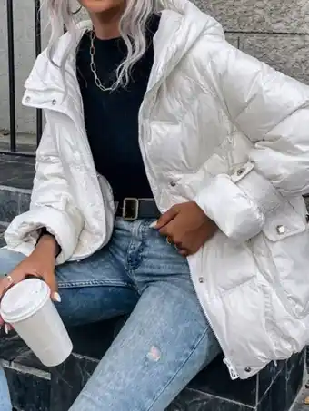 SheIn Solid zipper up hooded down coat offer