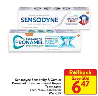 Walmart Sensodyne sensitivity & gum or pronamel intensive enamel repair toothpaste offer