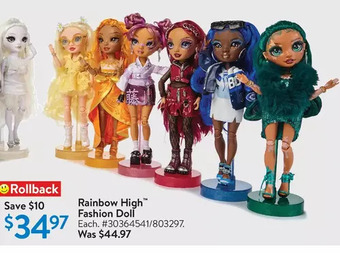 Walmart Rainbow high fashion doll offer