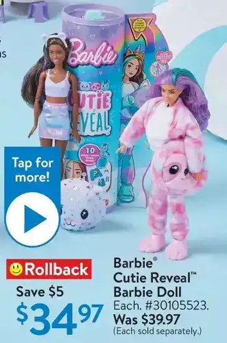 Walmart Barbie cutie reveal barbie doll offer