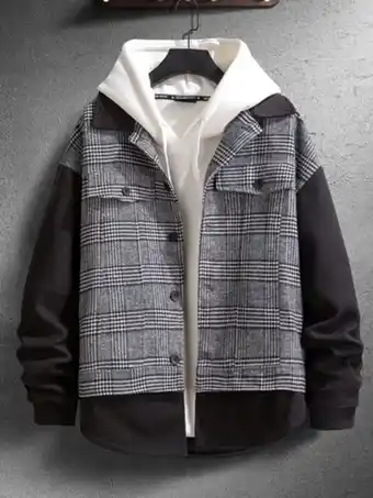 SheIn Men 1pc plaid button detail overcoat offer