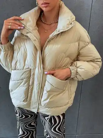 SheIn Dual pocket drop shoulder zip up down coat offer