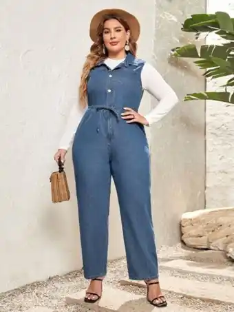 SheIn Plus patched pocket drawstring waist denim jumpsuit without tee offer