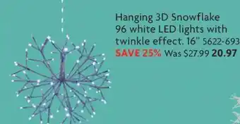 Home Hardware Hanging 3d snowflake 96 white led lights with twinkle effect offer