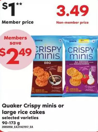 Loblaws Quaker crispy minis or large rice cakes offer