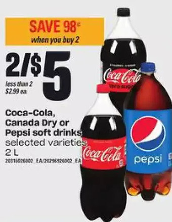 Loblaws Coca-cola, canada dry or pepsi soft drinks offer