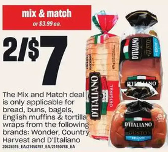 Loblaws Bread, buns, bagels, english muffins & tortilla wraps wonder, country harvest and d'italiano offer