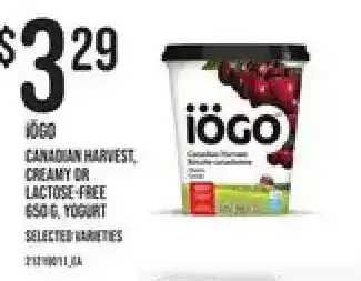 Loblaws Iögo canadian harvest, creamy or lactose-free, yogourt offer