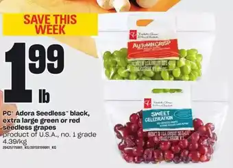 Zehrs Markets Pc adora seedless black, extra large green or red seedless grapes offer