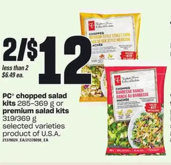 Zehrs Markets Pc chopped salad kits or premium salad kits offer