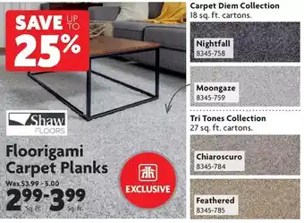 Home Hardware Floorigami carpet planks: carpet diem collection | tri tones collection offer