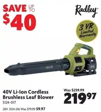 Home Hardware 20v | 40v li-ion cordless brushless leaf blower offer