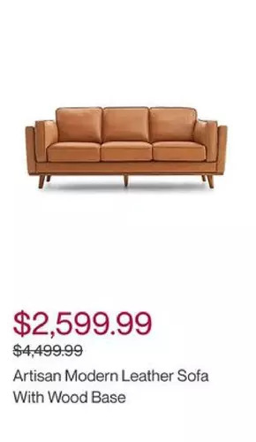 Valencia artisan modern leather sofa with wood base
