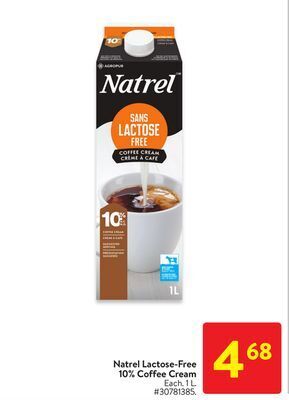 Walmart Natrel lactose-free 10% coffee cream offer