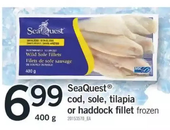 Fortinos Seaquest cod, sole, tilapia or haddock fillet offer