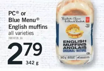 Fortinos Pc or blue menu english muffins offer