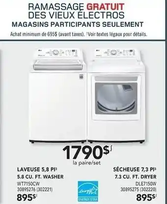 Réno Dépôt Laveuse 5,8 Pl 5.8 Cu. FT. Washer and Sécheuse 7,3 PI 7.3 CU. FT. Dryer offer