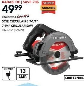 Réno Dépôt Craftsman 7-1/4" Circular Saw offer