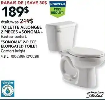 Réno Dépôt American Standard "Sonoma" 2-Piece Elongated Toilet 4,8 L offer
