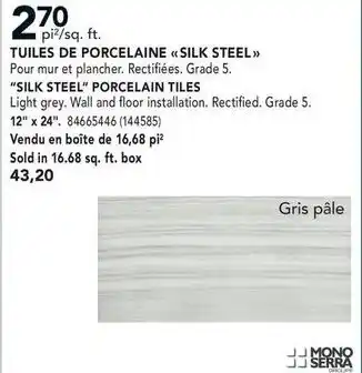 Réno Dépôt "Silk Steel" Porcelain Tiles 12" x 24" offer