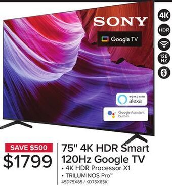 Leon's Sony 75" 4k hdr 120hz led google tv - kd75x85k offer