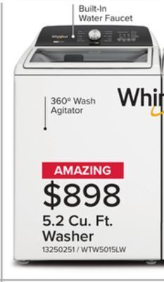 Leon's Whirlpool white top load washer with built-in faucet (5.2 cu.ft.) - wtw5015lw offer