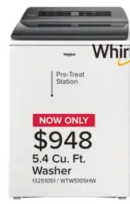Leon's Whirlpool white top load washer (5.4 cu.ft.) - wtw5105hw offer