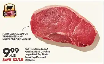 Longo's Cut from canada aaa grade longo's certified angus beef top sirloin steak cap offer