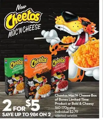 Longo's Cheetos mac'n cheese box of bones limited time product or bold & cheesy offer