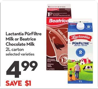 Longo's Lactantia pūrfiltre milk or beatrice chocolate milk offer