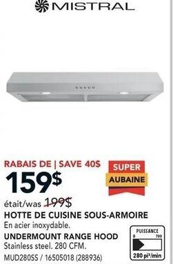 Réno Dépôt Mistral Undermount Range Hood offer