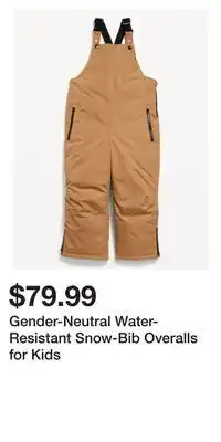 Old Navy Gender-neutral water-resistant snow-bib overalls for kids offer