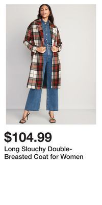 Old Navy Long slouchy double-breasted coat for women offer
