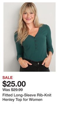 Old Navy Fitted long-sleeve rib-knit henley top for women offer